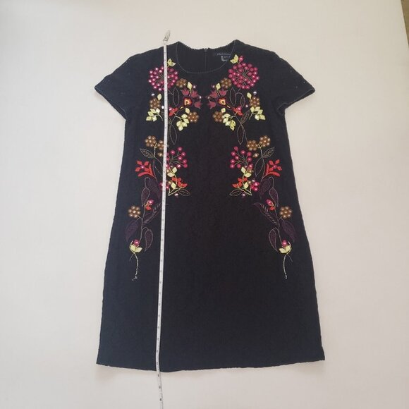 French Connection Lace Dress Womens Size 6 Black Floral Embroidery Boho Coquette - Picture 10 of 16
